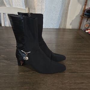 Brighton "Quick" Black Croc Leather & Stretch Fabric Boots Made in Italy
